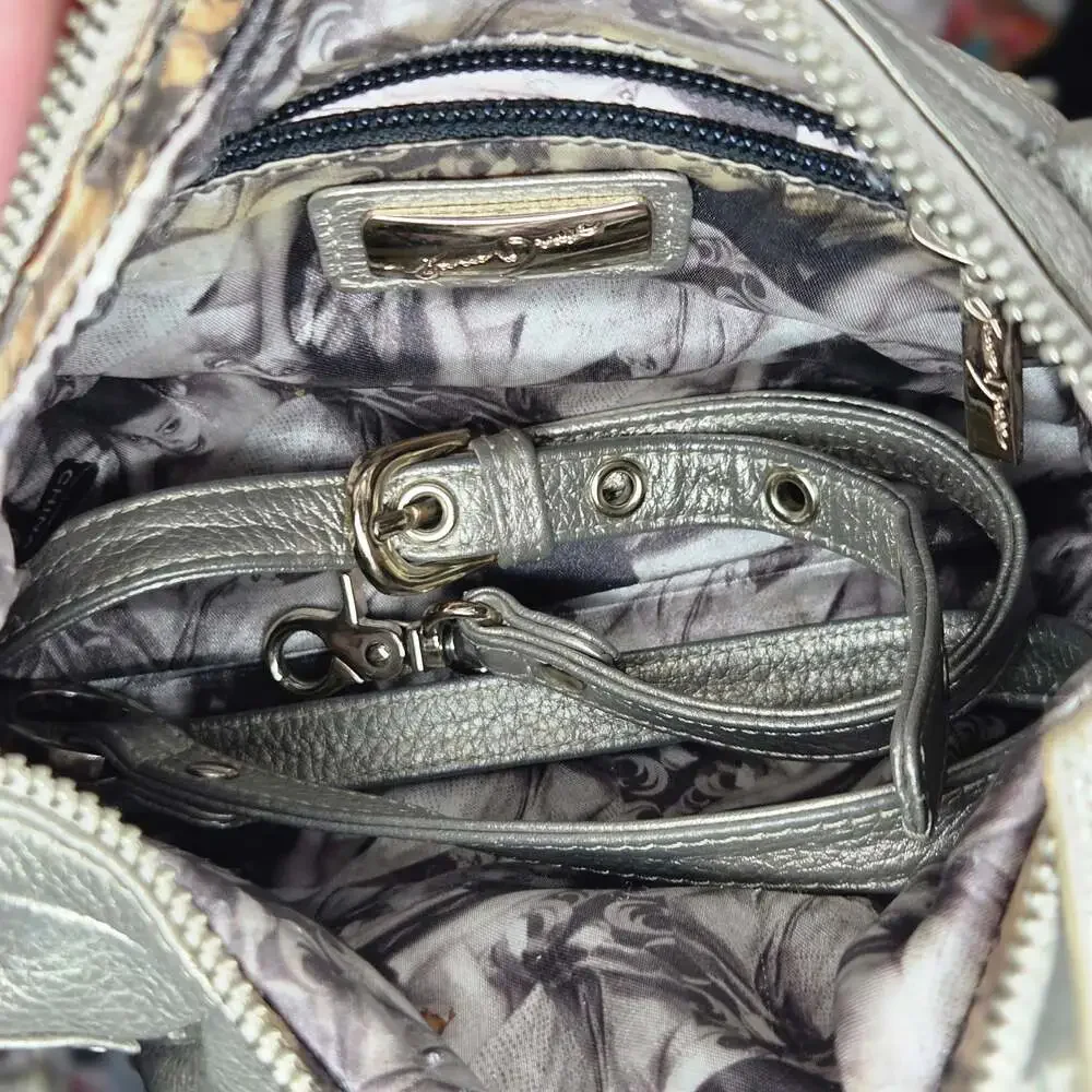 Junior Drake Metallic Leather Y2K Hobo Shoulder Bag with Hair Clips n Bag Charms